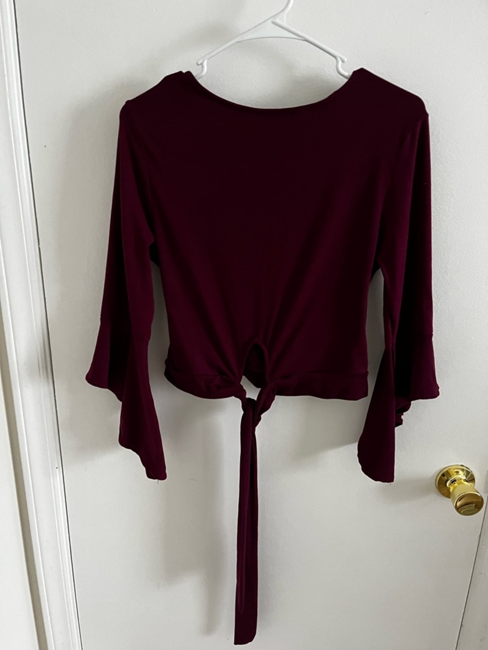 Haute Monde Wine Wrap Tie Bell Sleeve Top - Picture 2 of 7